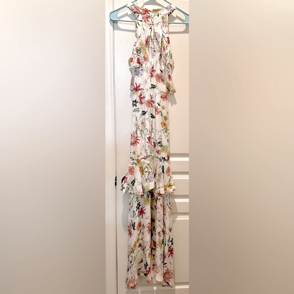 Parker Fillipa Sleeveless Halter Neck High/Low Ruffle Maxi Dress Floral Sangria - Picture 7 of 10